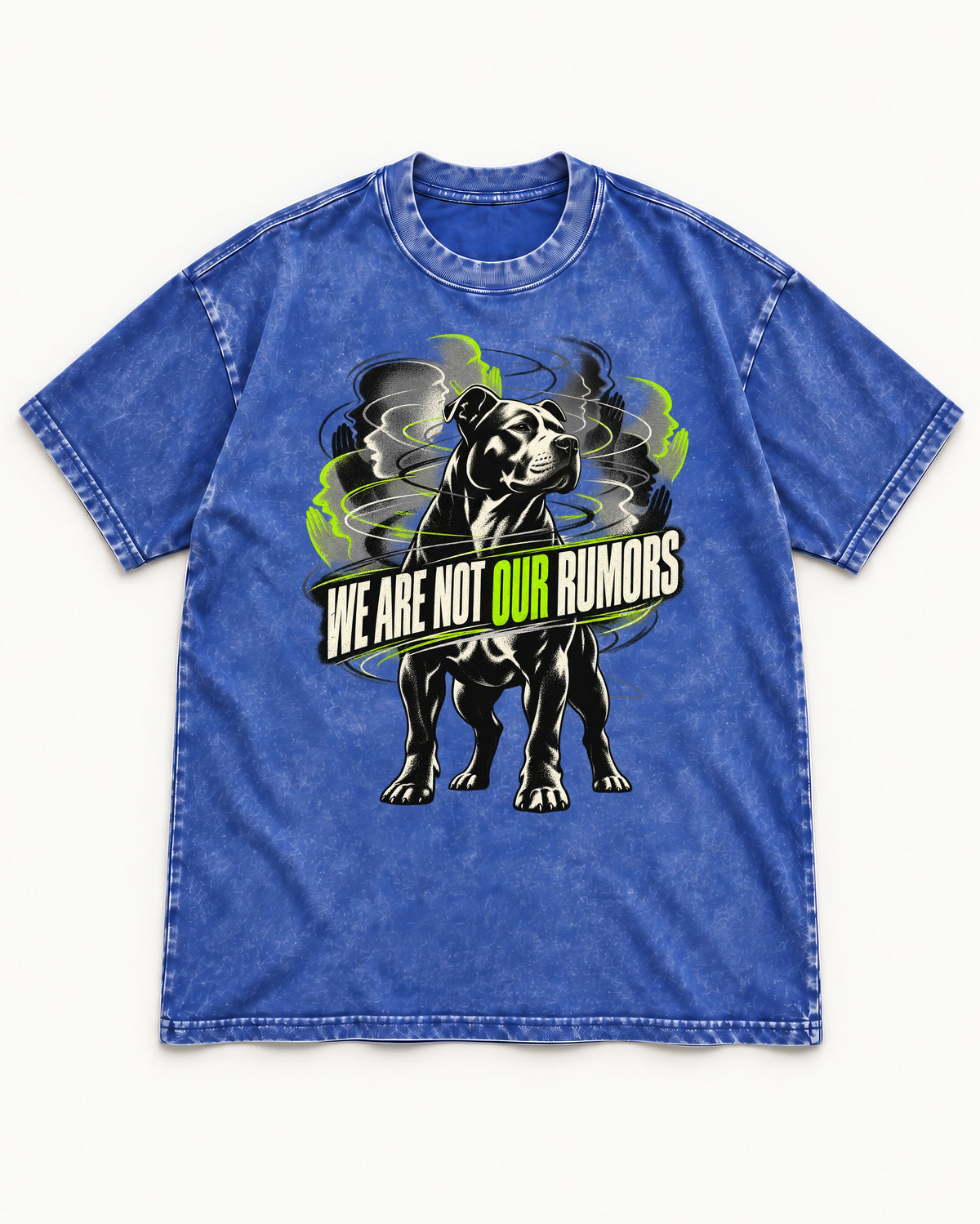 Pitbull We Are Not Our Rumors Swirling Voices Graphic Washed Tee in Royal Blue, flat lay product photo