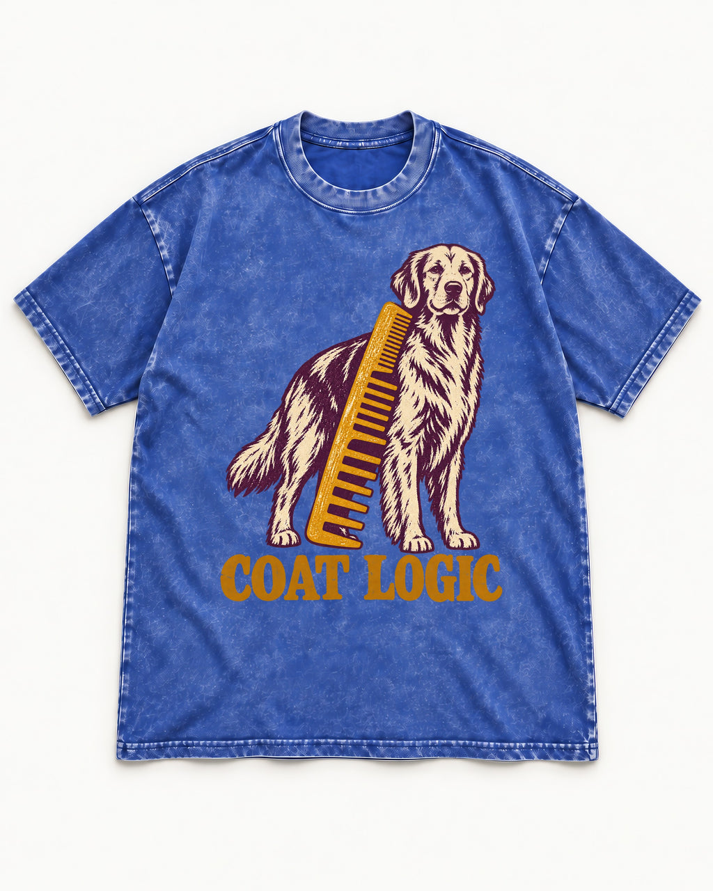 Golden Retriever Coat Logic Grooming Gauge Graphic Washed Tee in Royal Blue, flat lay product photo