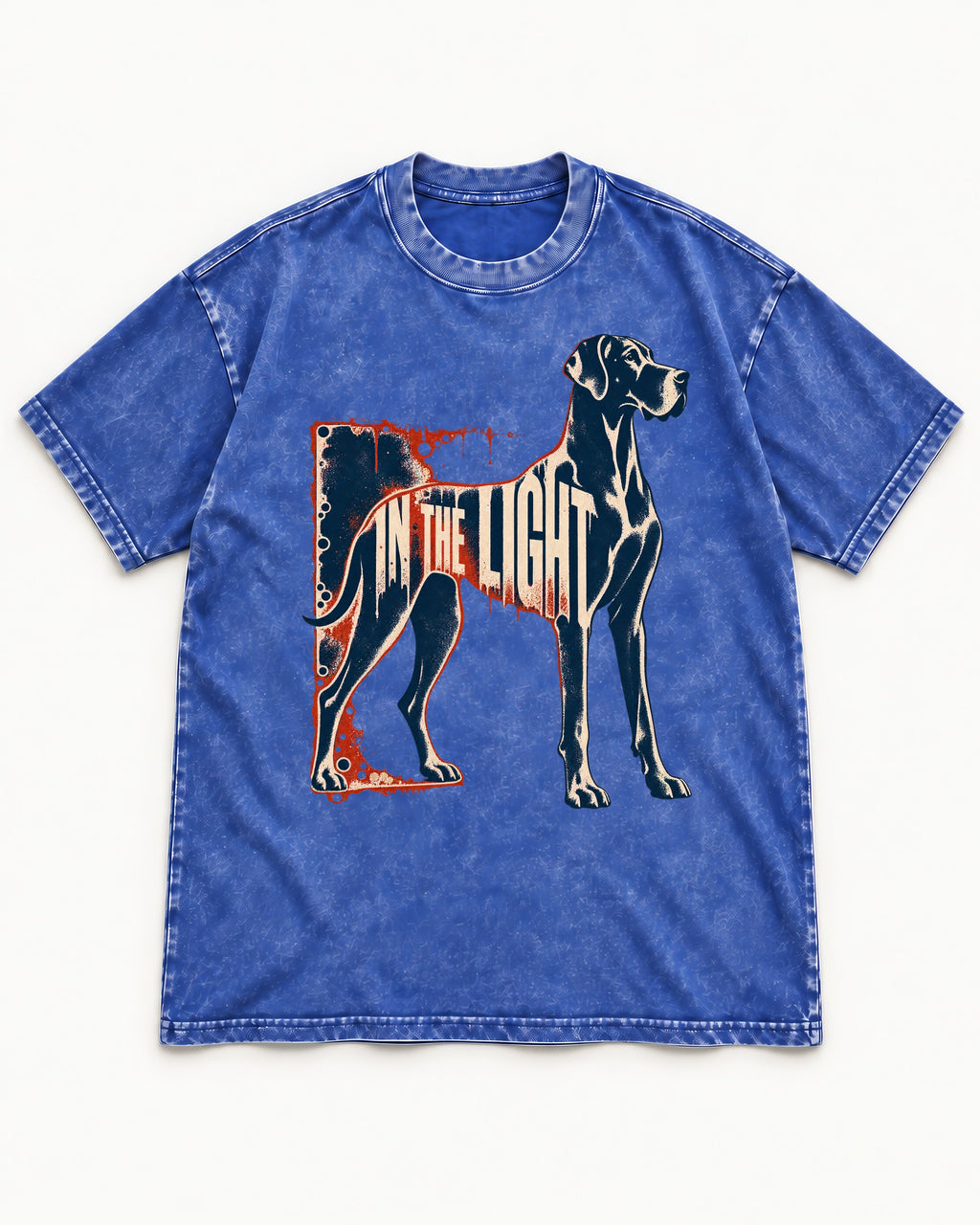Great Dane In the Light Industrial Frame Graphic Washed Tee in Royal Blue, flat lay product photo