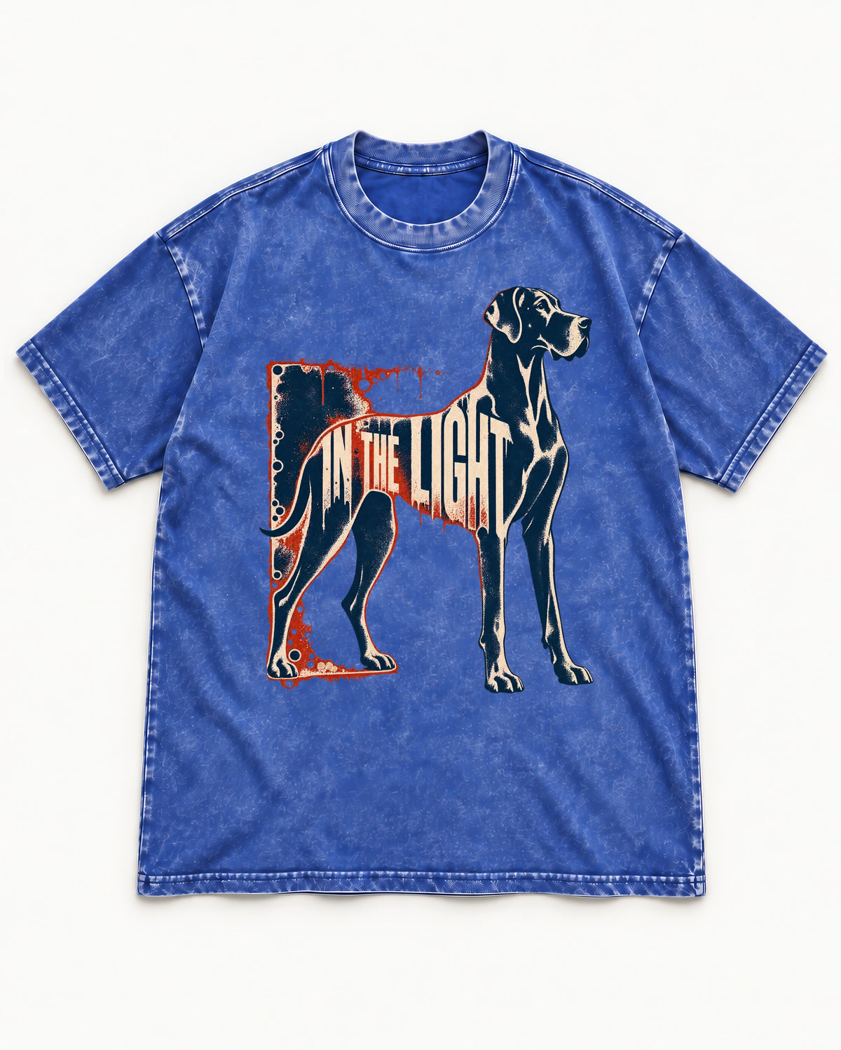 Great Dane In the Light Industrial Frame Graphic Washed Tee in Royal Blue, flat lay product photo