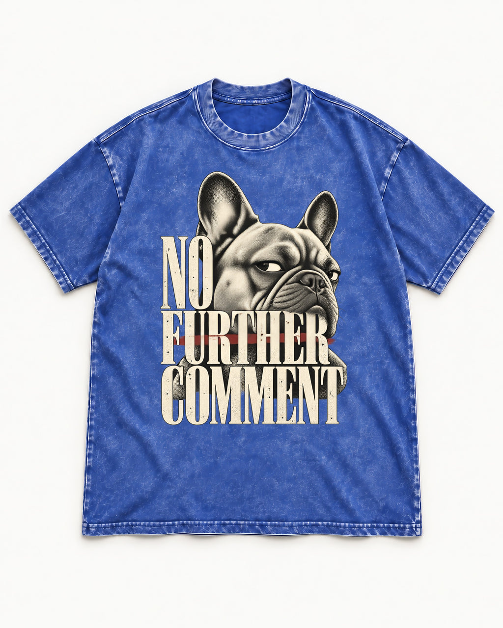 Frenchie No Further Comment Side Eye Graphic Washed Tee in Royal Blue, flat lay product photo