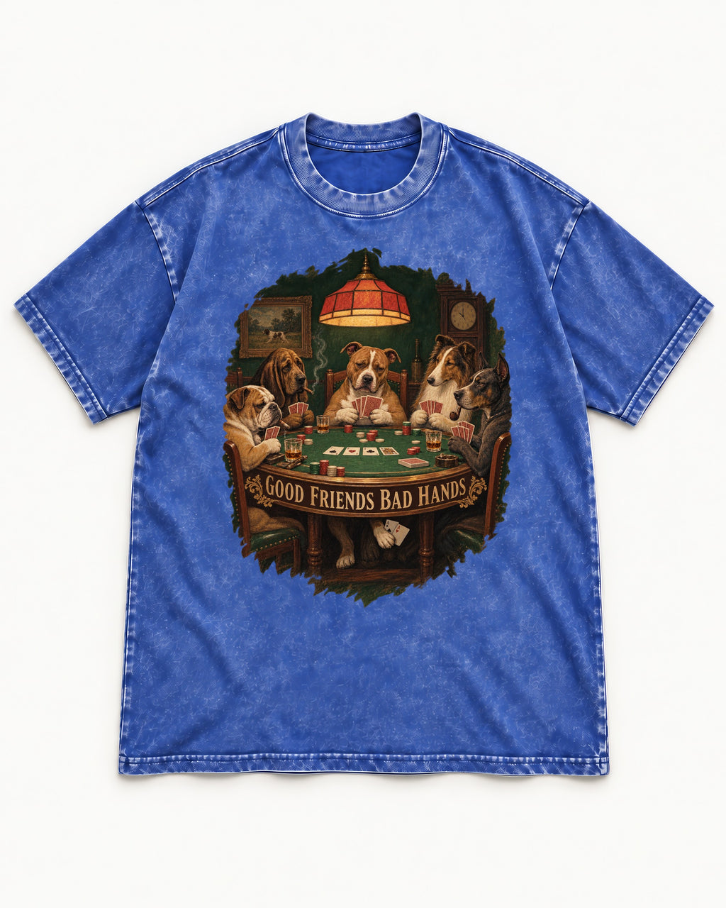 Pitbull Good Friends Bad Hands Poker Night Graphic Washed Tee in Royal Blue, flat lay product photo