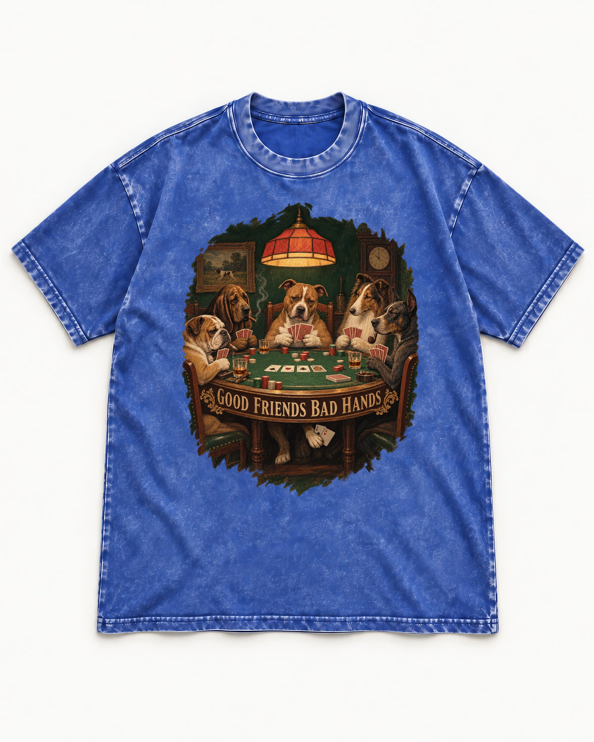 Pitbull Good Friends Bad Hands Poker Night Graphic Washed Tee in Royal Blue, flat lay product photo