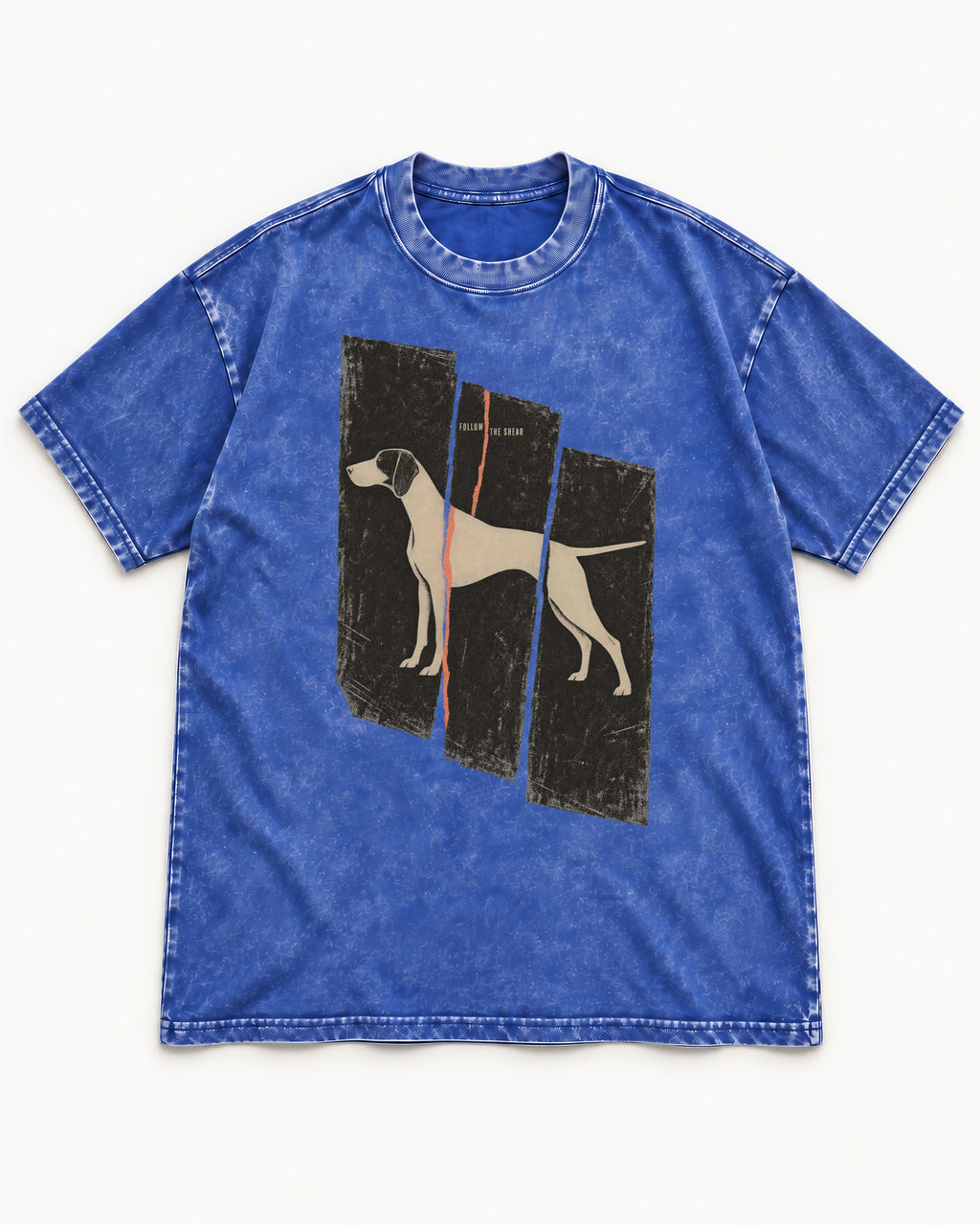 German Shorthaired Pointer Follow The Shear Split Panel Graphic Washed Tee in Royal Blue, flat lay product photo