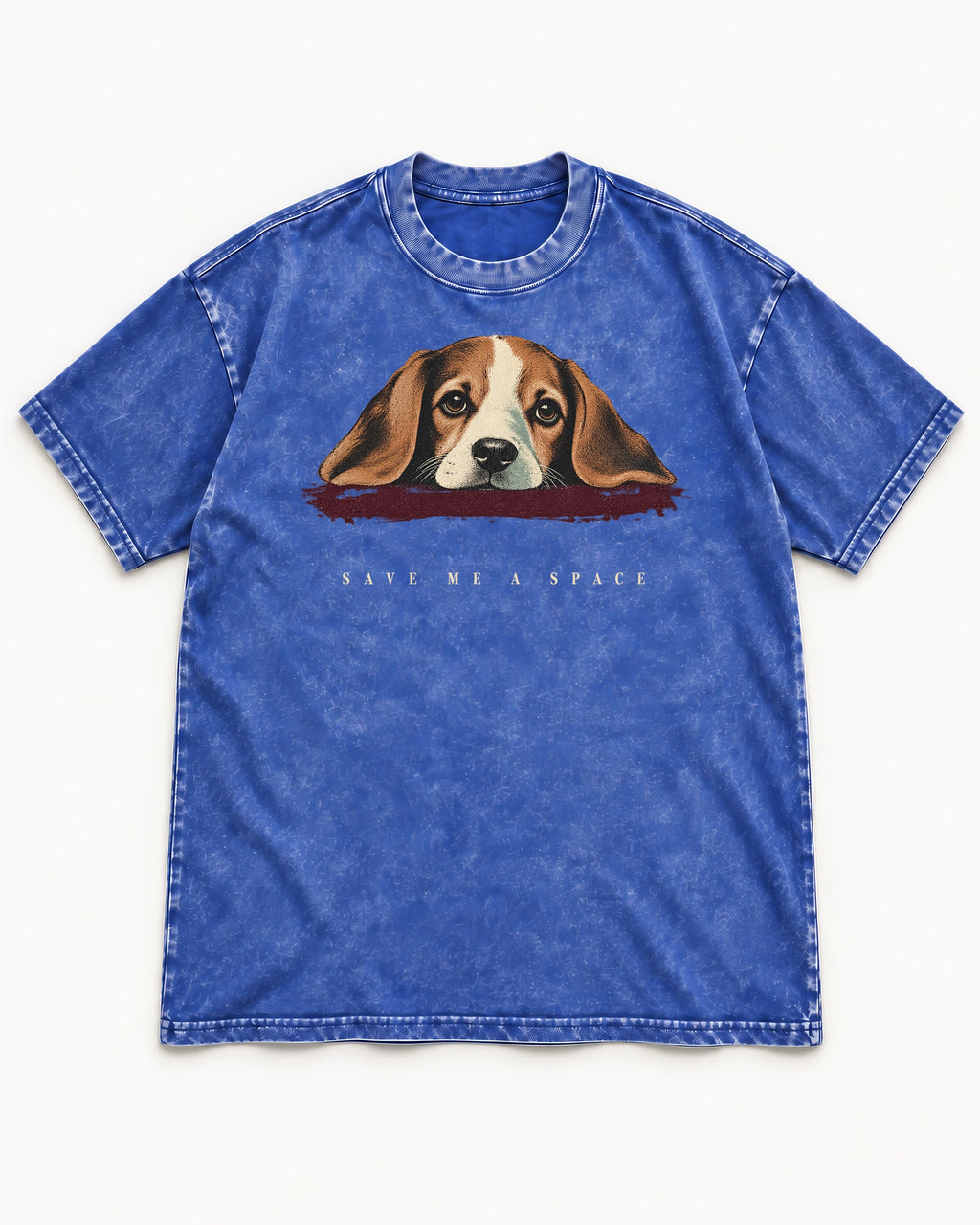 Save Me A Space Beagle Washed Tee in Royal Blue, flat lay product photo