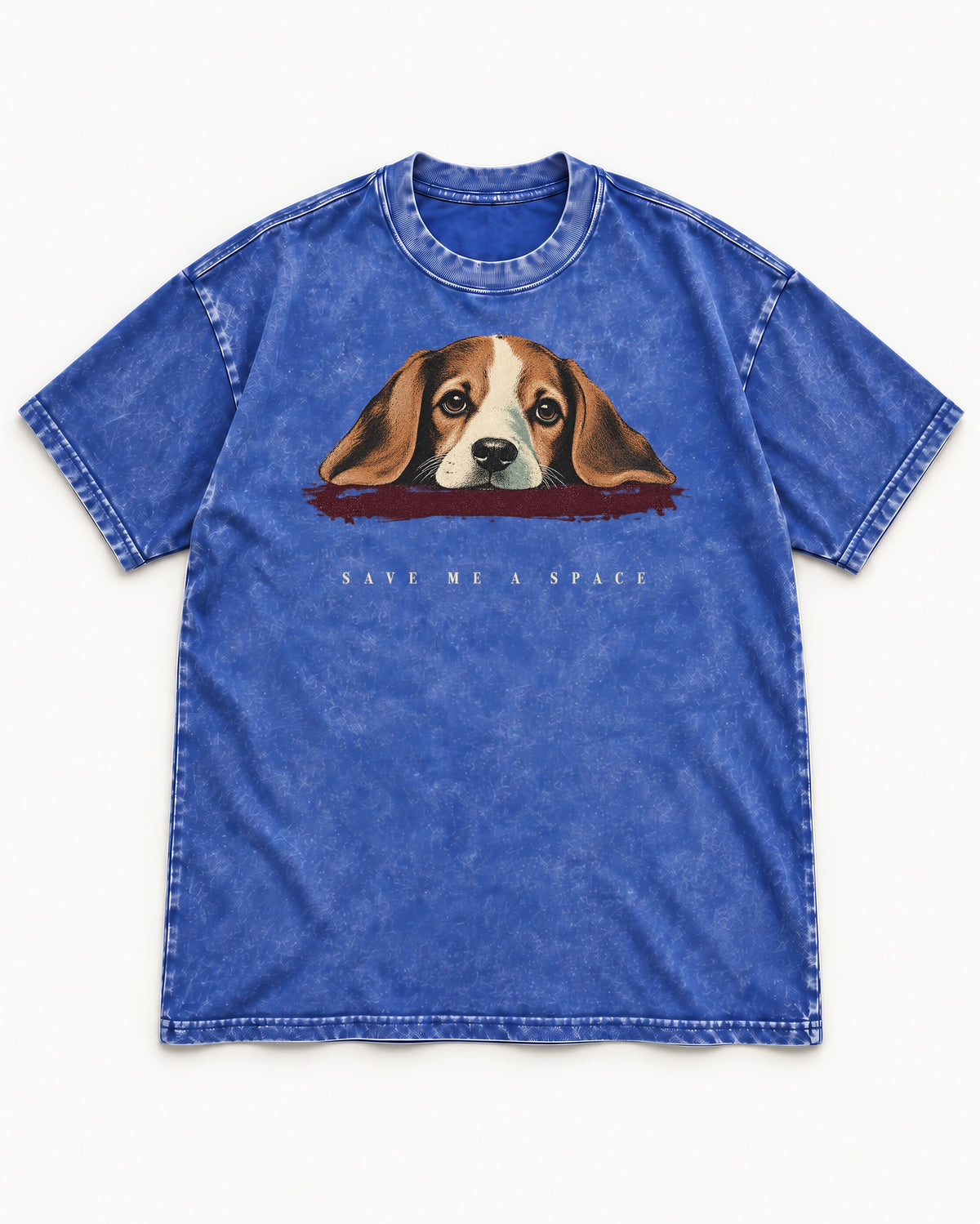 Save Me A Space Beagle Washed Tee in Royal Blue, flat lay product photo