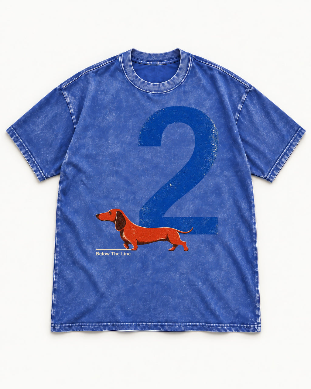 Dachshund Below The Line Number Two Graphic Washed Tee in Royal Blue, flat lay product photo