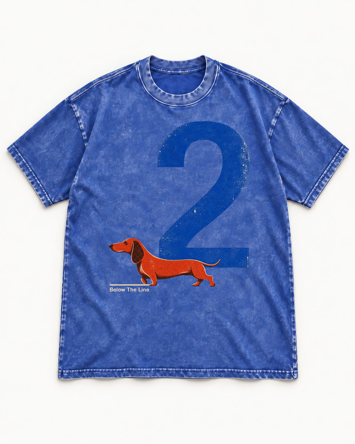 Dachshund Below The Line Number Two Graphic Washed Tee in Royal Blue, flat lay product photo