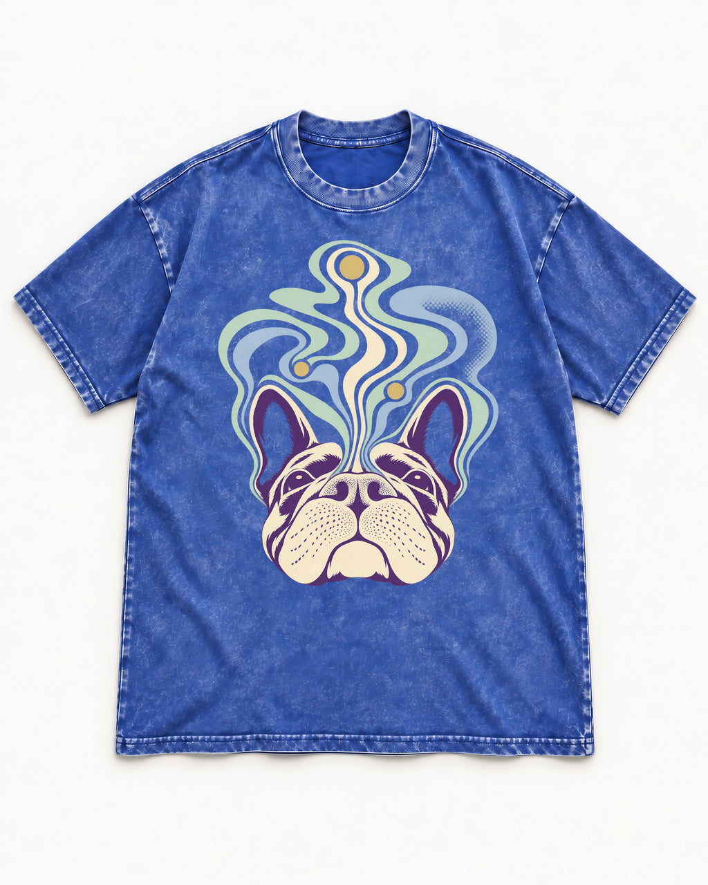 Frenchie Scent Cartography Vapor Route Graphic Washed Tee in Royal Blue, flat lay product photo