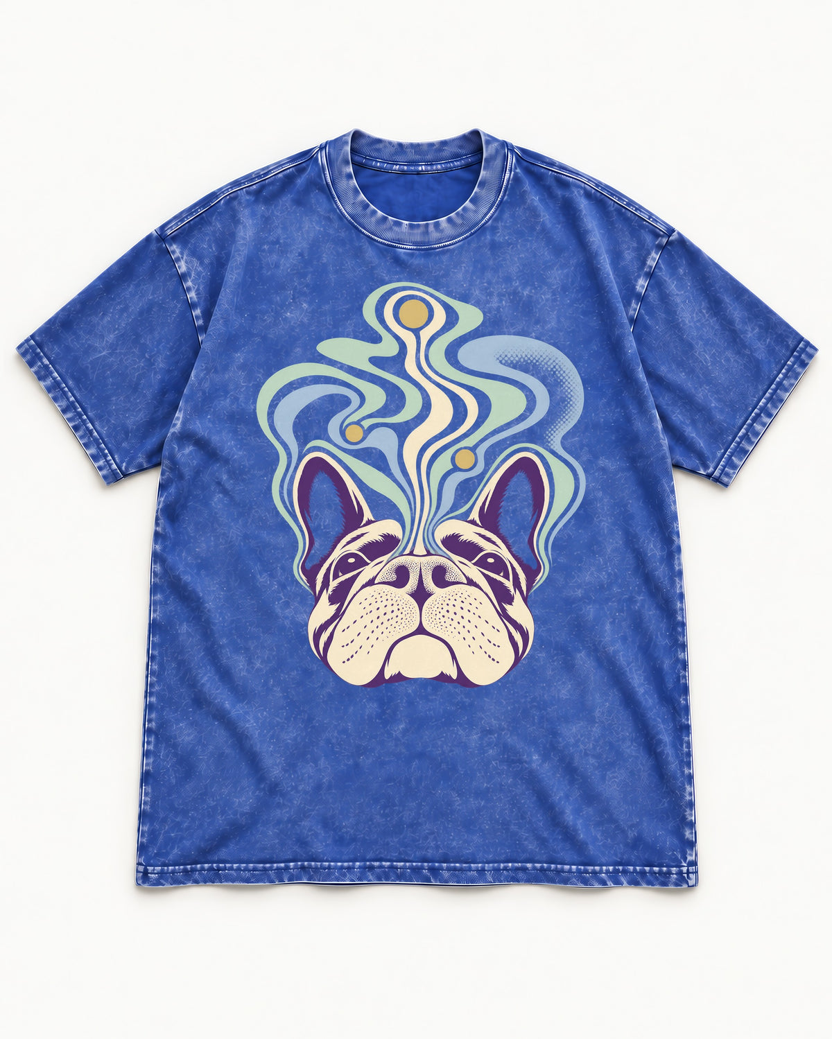 Frenchie Scent Cartography Vapor Route Graphic Washed Tee in Royal Blue, flat lay product photo