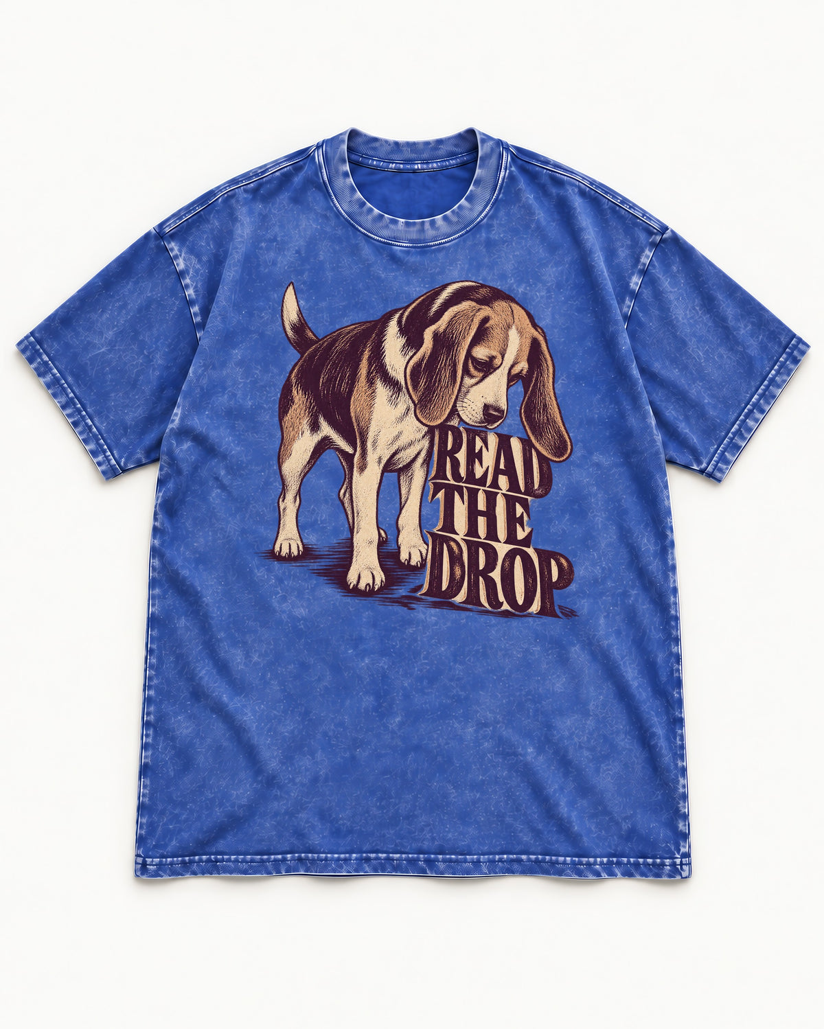 Beagle Read The Drop Washed Tee in Royal Blue, flat lay product photo