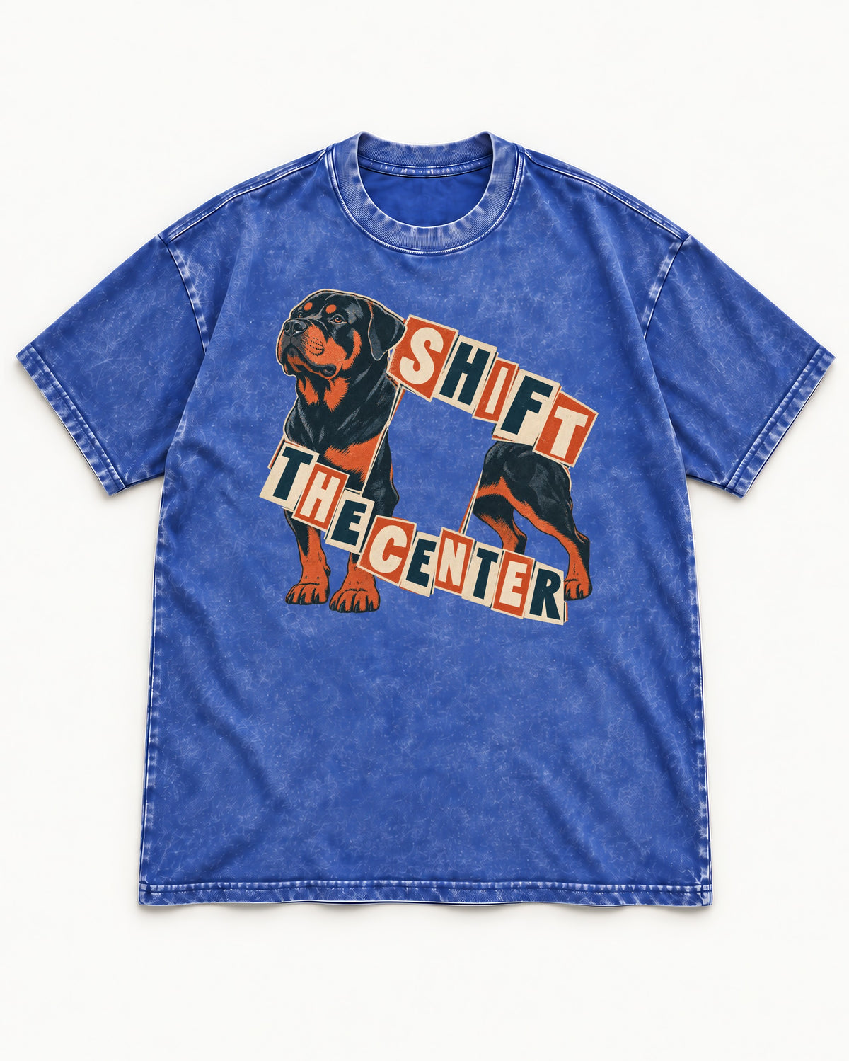 Rottweiler Shift the Center Cutout Letter Graphic Washed Tee in Royal Blue, flat lay product photo