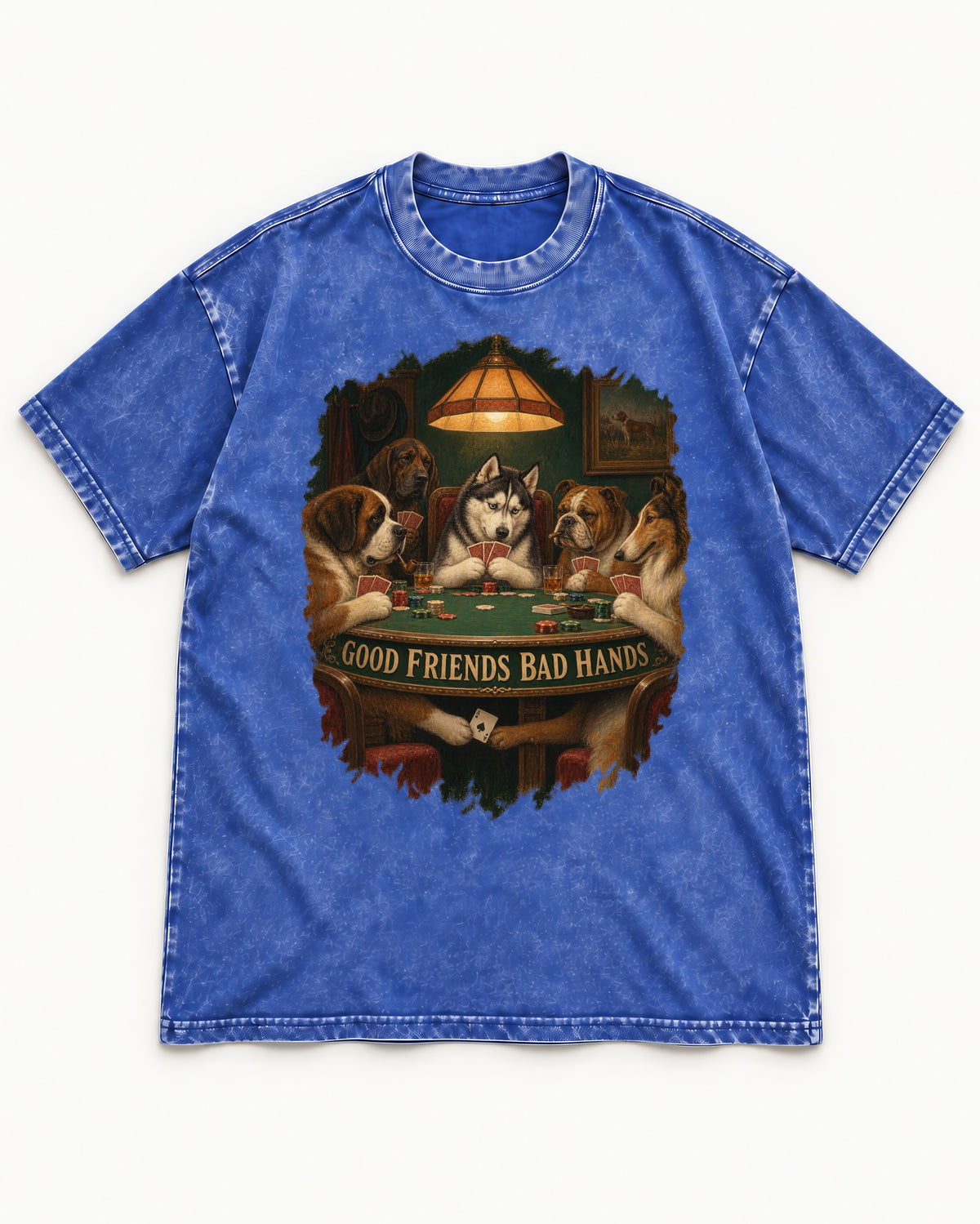 Husky Good Friends Bad Hands Poker Night Graphic Washed Tee in Royal Blue, flat lay product photo