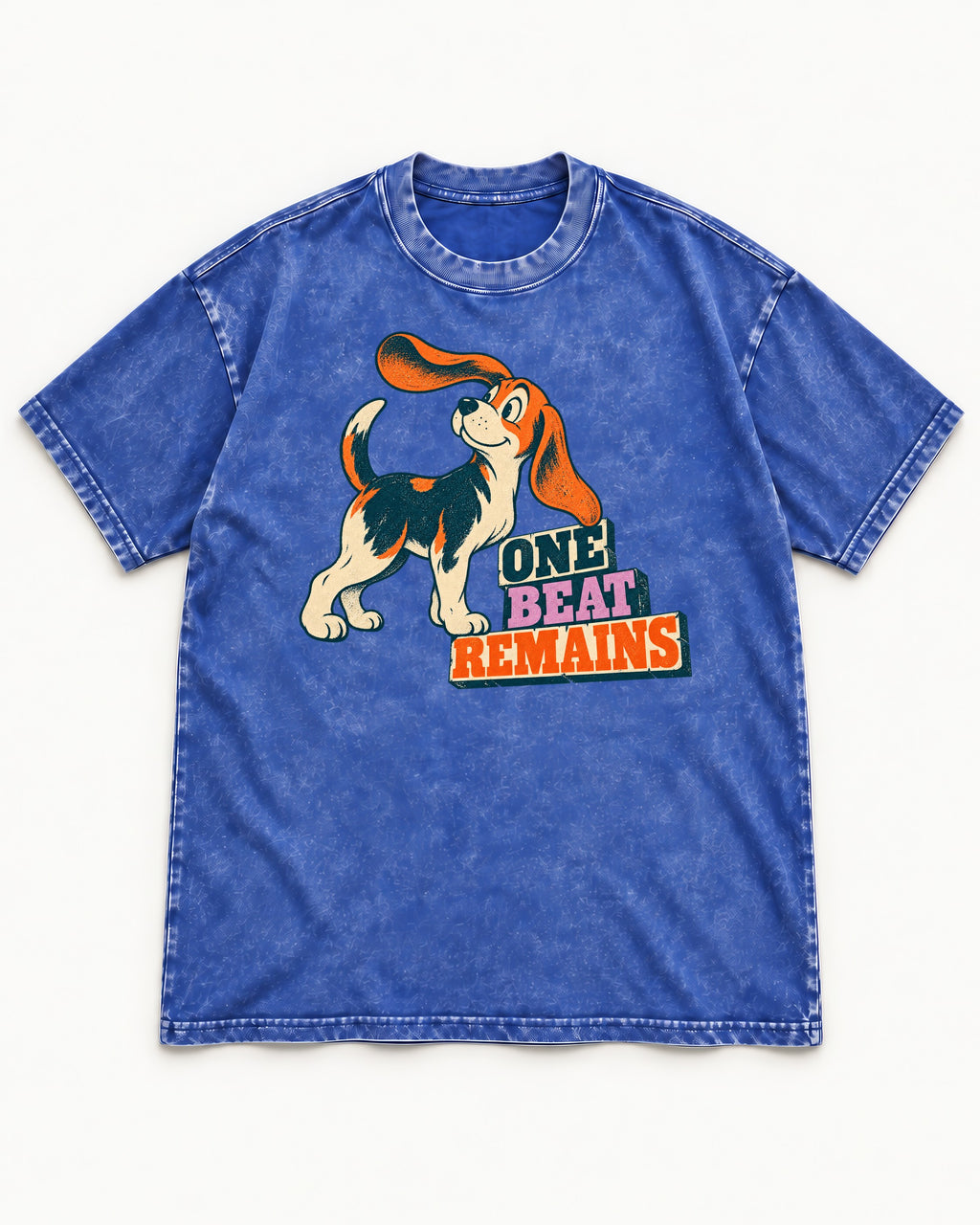 Retro Beagle One Beat Remains Washed Tee in Royal Blue, flat lay product photo