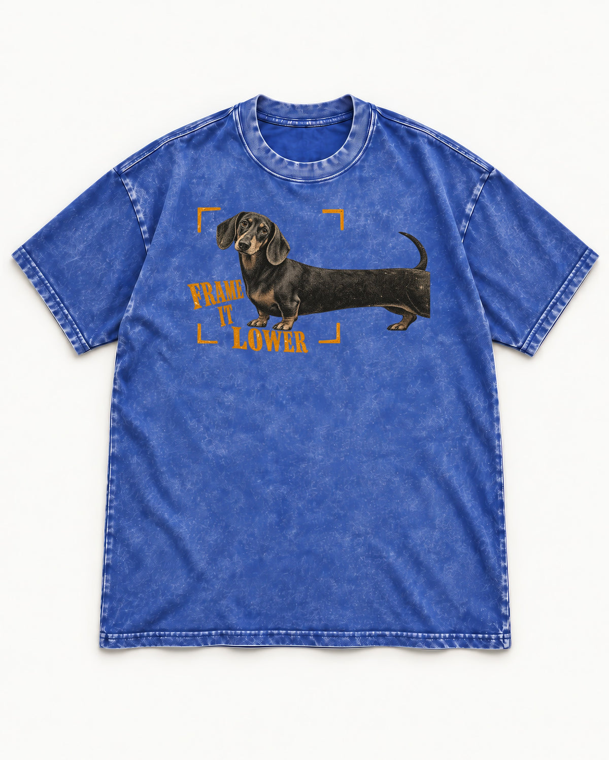 Dachshund Frame It Lower Viewfinder Graphic Washed Tee in Royal Blue, flat lay product photo