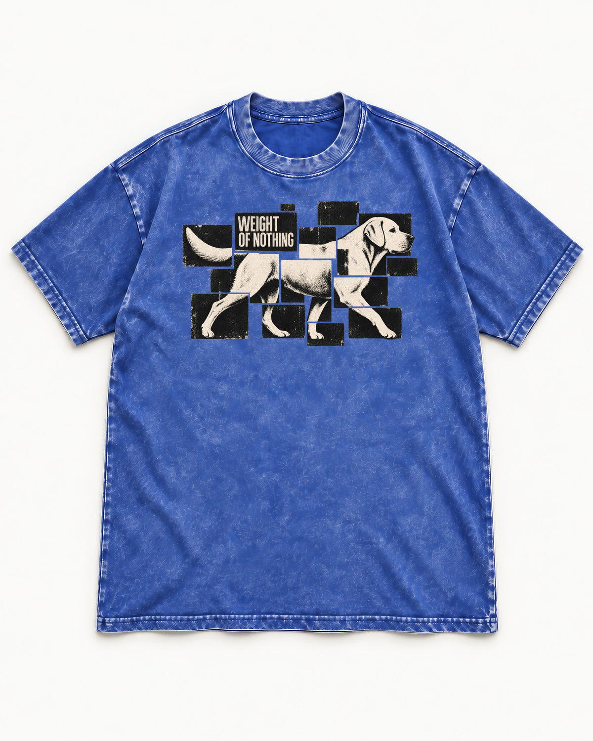 Labrador Retriever Weight of Nothing Fragmented Tile Graphic Washed Tee in Royal Blue, flat lay product photo