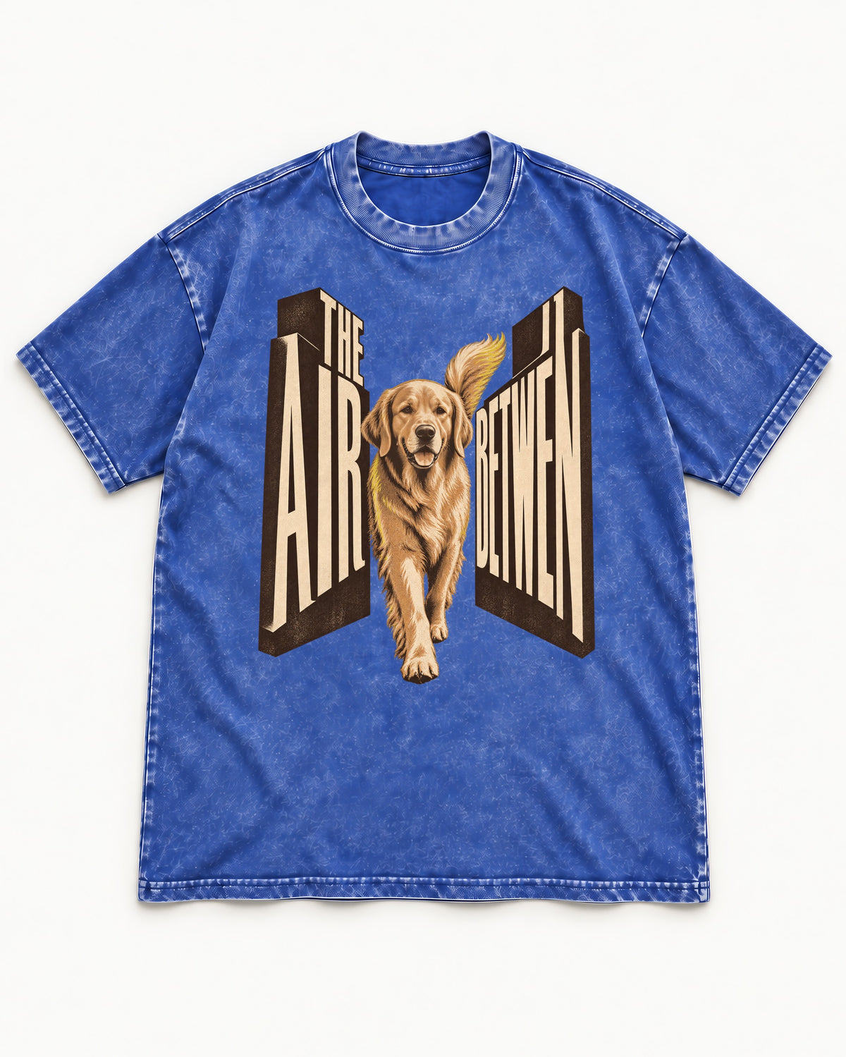 The Air Between Dimensional Golden Retriever Graphic Washed Tee in Royal Blue, flat lay product photo