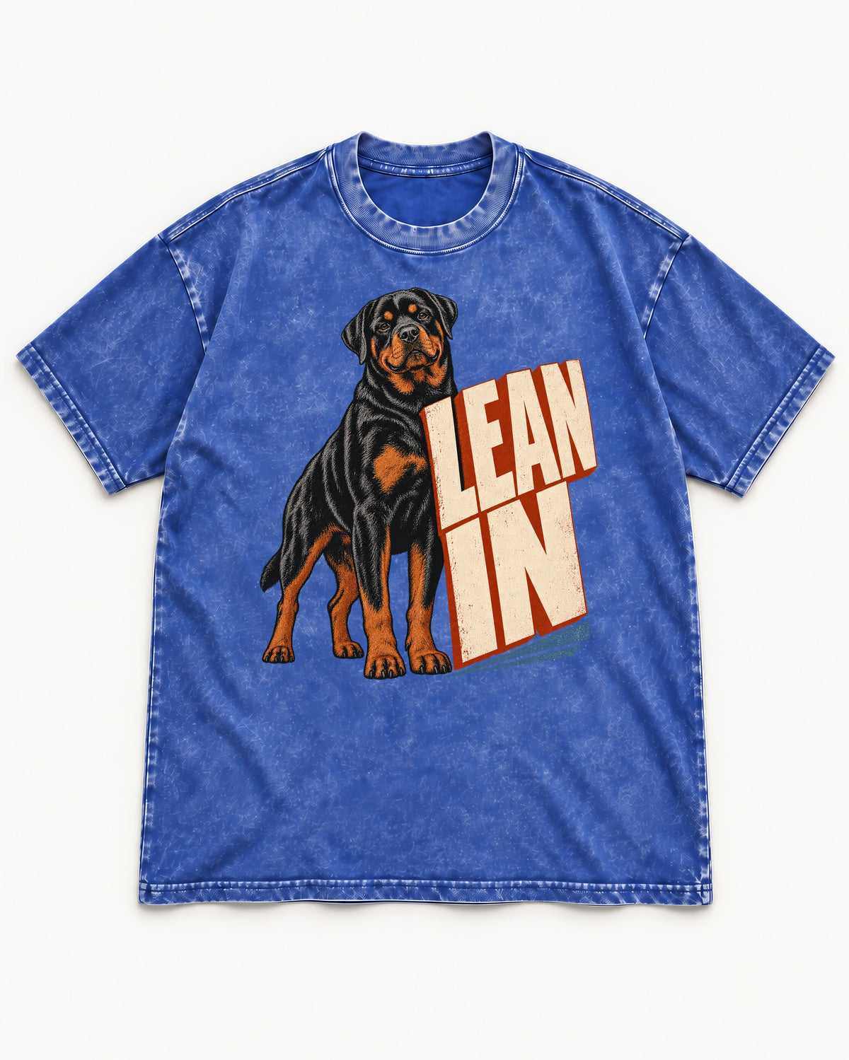 Rottweiler Lean In Block Typography Graphic Washed Tee in Royal Blue, flat lay product photo