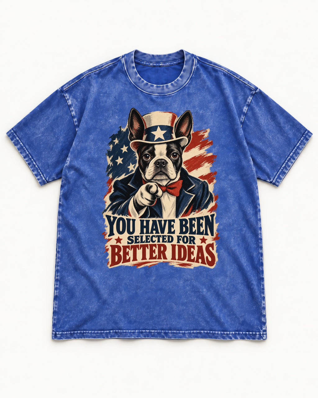 You Have Been Selected for Better Ideas Boston Terrier Washed Tee in Royal Blue, flat lay product photo