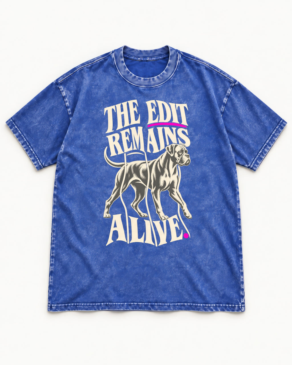 The Edit Remains Alive Boxer Washed Tee in Royal Blue, flat lay product photo