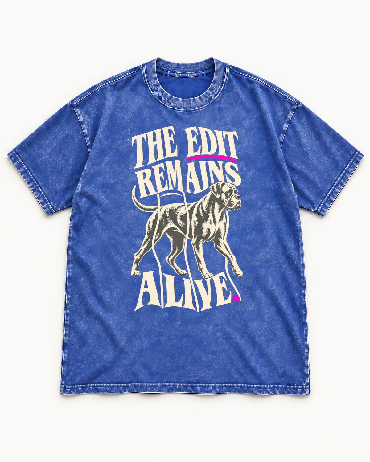The Edit Remains Alive Boxer Washed Tee in Royal Blue, flat lay product photo