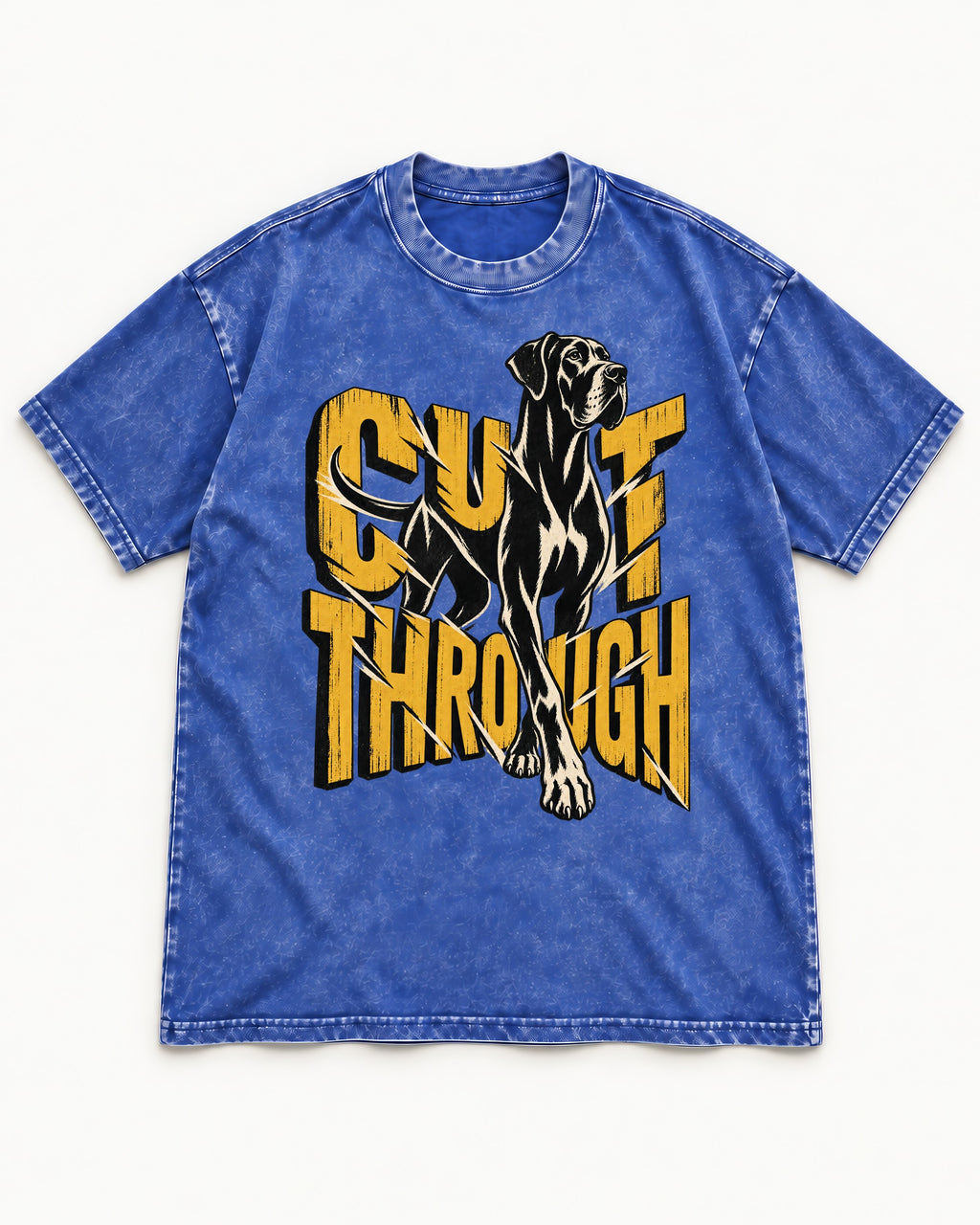 Great Dane Cut Through Breaking Type Graphic Washed Tee in Royal Blue, flat lay product photo