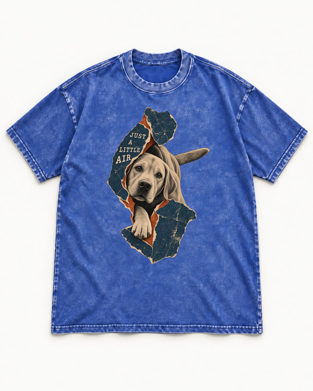 Labrador Retriever Just a Little Air Torn Paper Graphic Washed Tee in Royal Blue, flat lay product photo