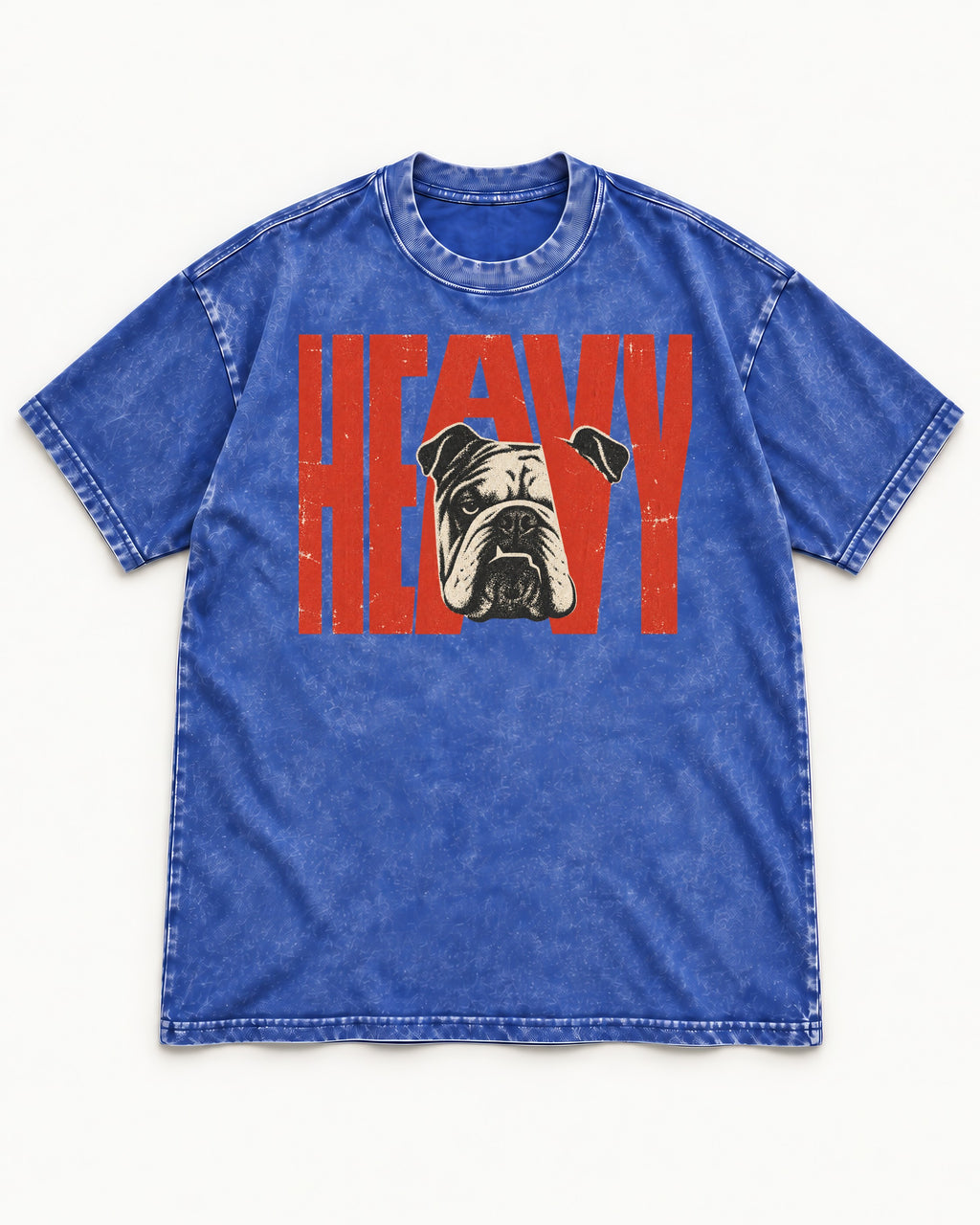 English Bulldog Heavy Stacked Portrait Graphic Washed Tee in Royal Blue, flat lay product photo