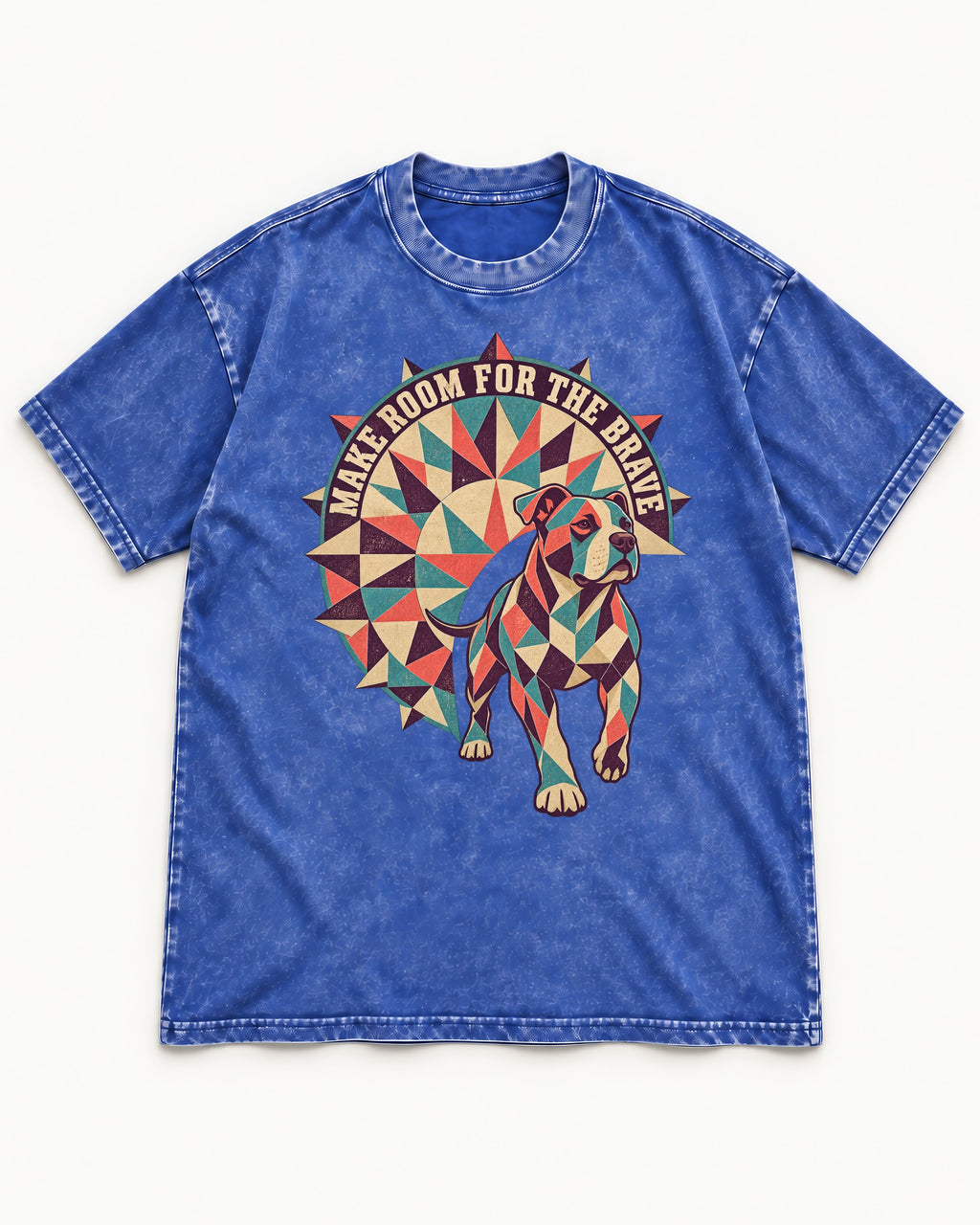 Pitbull Make Room for the Brave Mosaic Graphic Washed Tee in Royal Blue, flat lay product photo