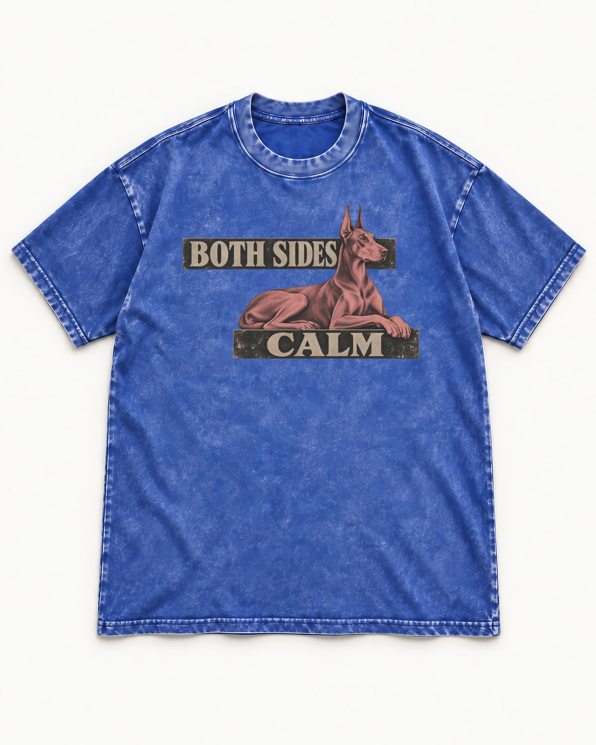 Doberman Both Sides Calm Banner Washed Tee in Royal Blue, flat lay product photo