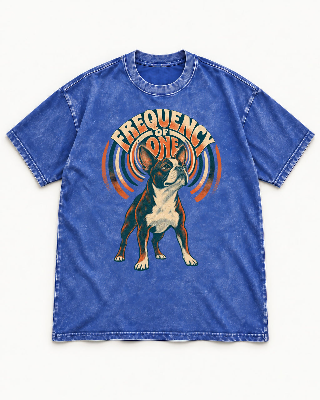 Frequency of One Boston Terrier Graphic Washed Tee in Royal Blue, flat lay product photo